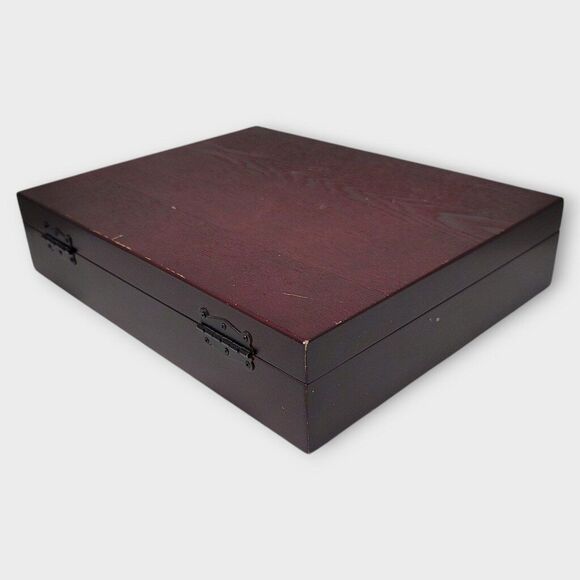 International Silver Company wooden Flatware Cutlery Storage Chest Box Brown - Picture 1 of 11